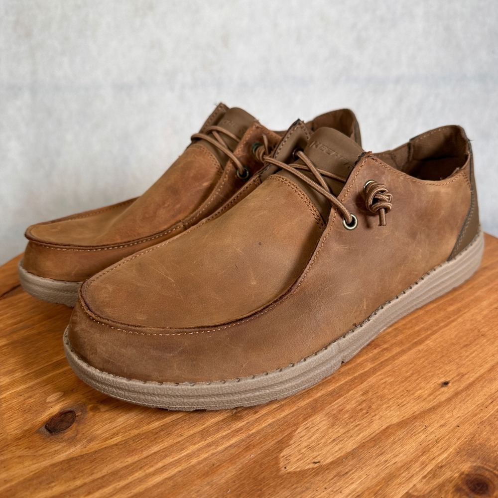 Skechers Relaxed Fit SN 210107 Mens 10 Brown Good Leather Moc Toe Slip On Shoes